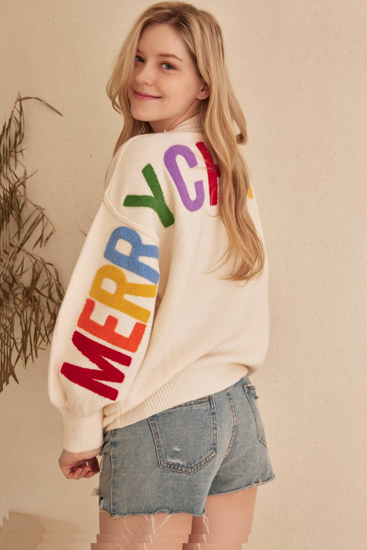 Oversized Christmas Sweater with Rainbow Lettering