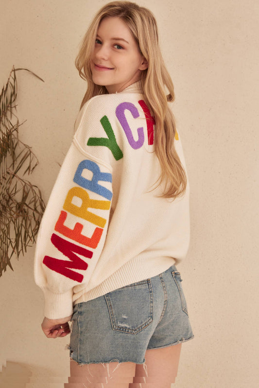 Oversized Christmas Sweater with Rainbow Lettering
