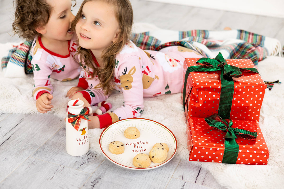 Santa Christmas Cookie Plate & Milk Jug Holiday Set