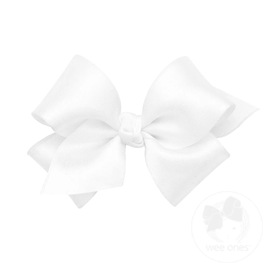 Small French Satin Hair Bow | White