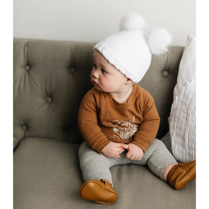 Chenille Double Pom Beanie Hat | Snowy White