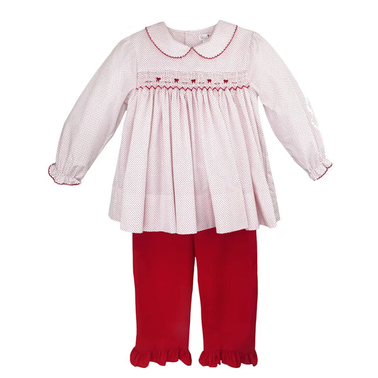 Smocked + Collared Pant Set | Red Dot