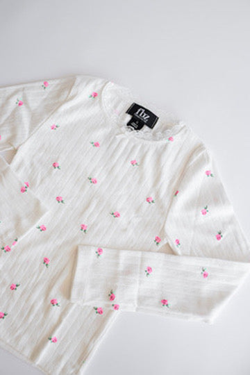 Pointelle Long Sleeve | Off White Rose Bud