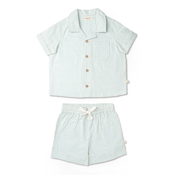 Organic Collared Shirt + Short Set | Green Stripe