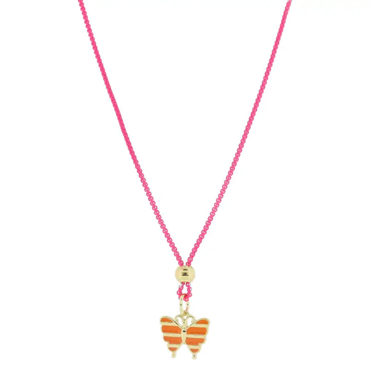 Pink Chain Orange Butterfly Necklace