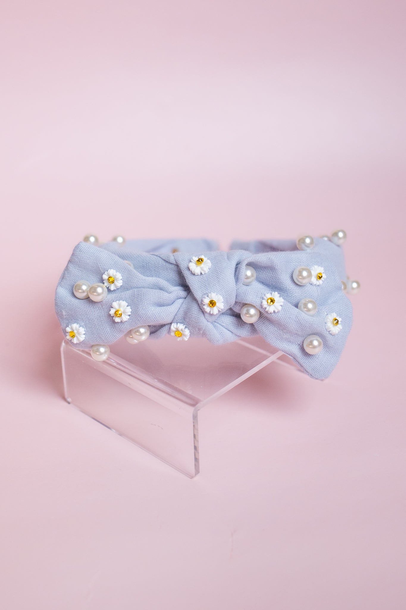 Daisy Pearl Bow Headband | Blue