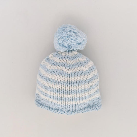 Newborn Pom Stripe Hat | Blue