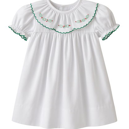 Holly Embroidered Dress | White & Green