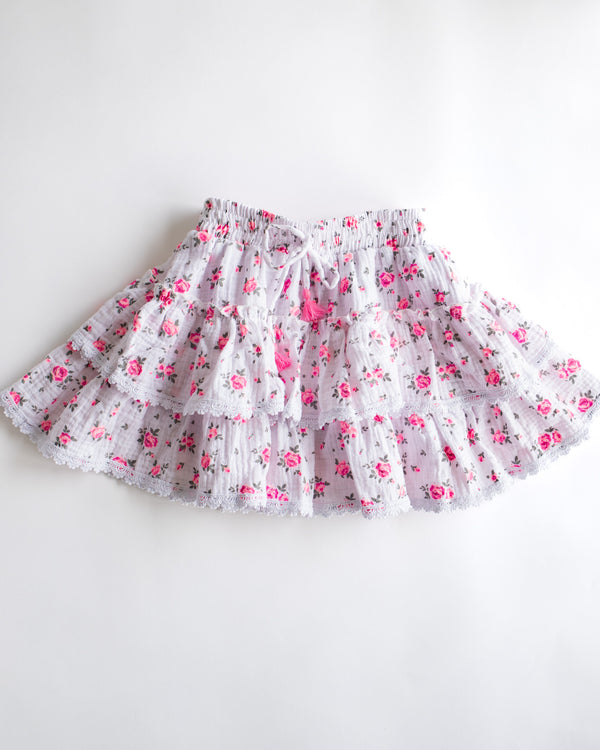 Ditsy Pink Floral Tiered Tassel Skirt