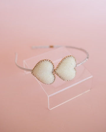 Crystalized Double Heart Thin Headband | White