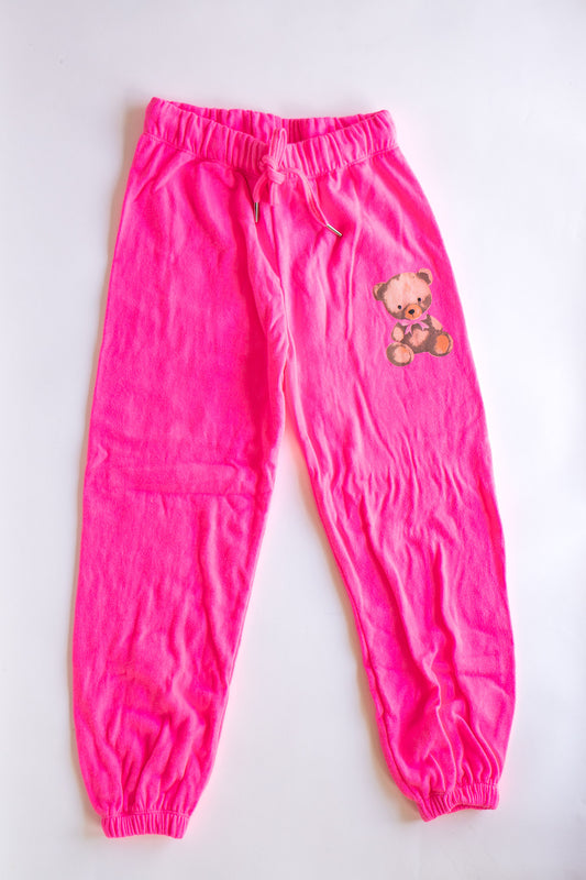 Teddy Large Print Sweat Pant | Neon Pink