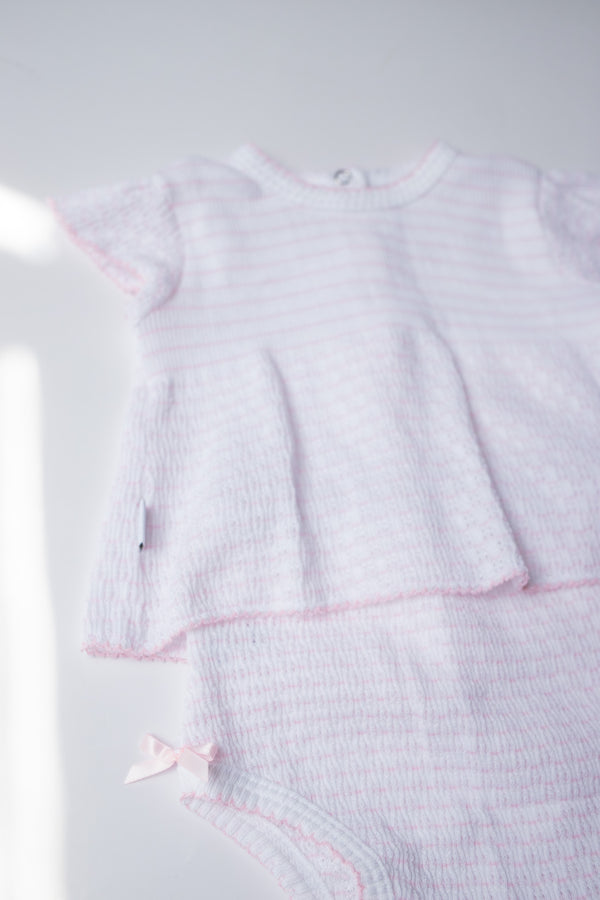 Pinstripe Flutter Sleeve Diaper Set with Bows | Pink