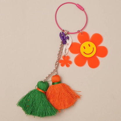 Happy Face Flower Color Tassel Keychain  | Purple