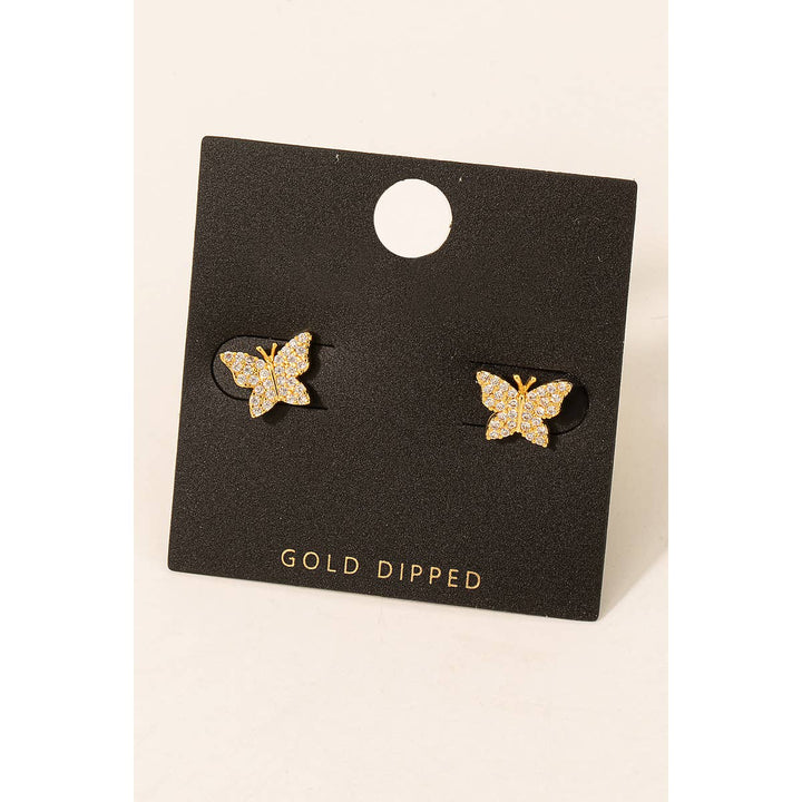 Gold Dipped Pave Butterfly Stud Earrings