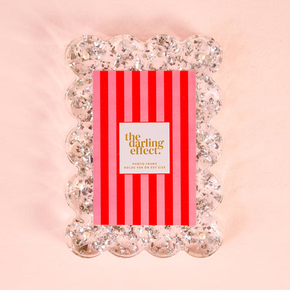 Rectangle Scalloped Acrylic Frame-Silver Glitter