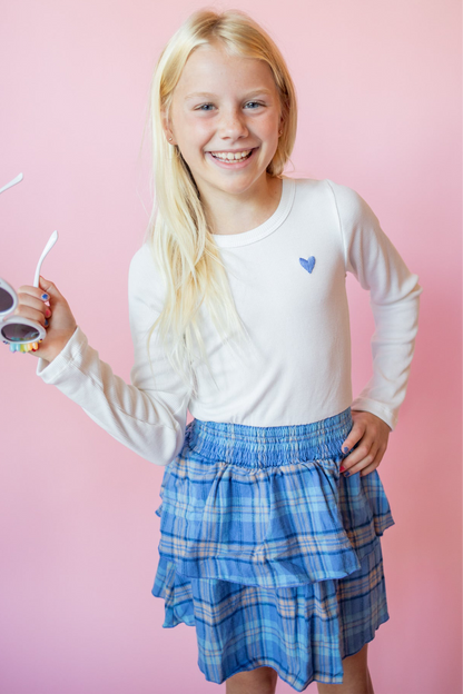 Long Sleeve Skirted Dress | White + Blue Plaid Flannel