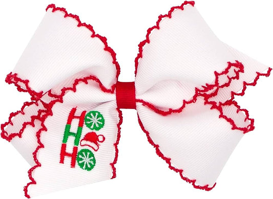 Medium Grosgrain Moonstich Embroidered Hair Bow | Ho ho Ho