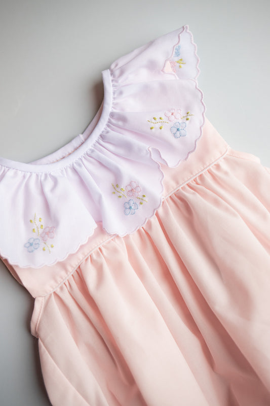 Jane Scallop Collar Embroidered Girl's Bubble | Pink/White