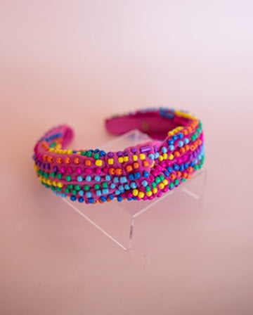 Rainbow Beaded Headband | Fuchsia