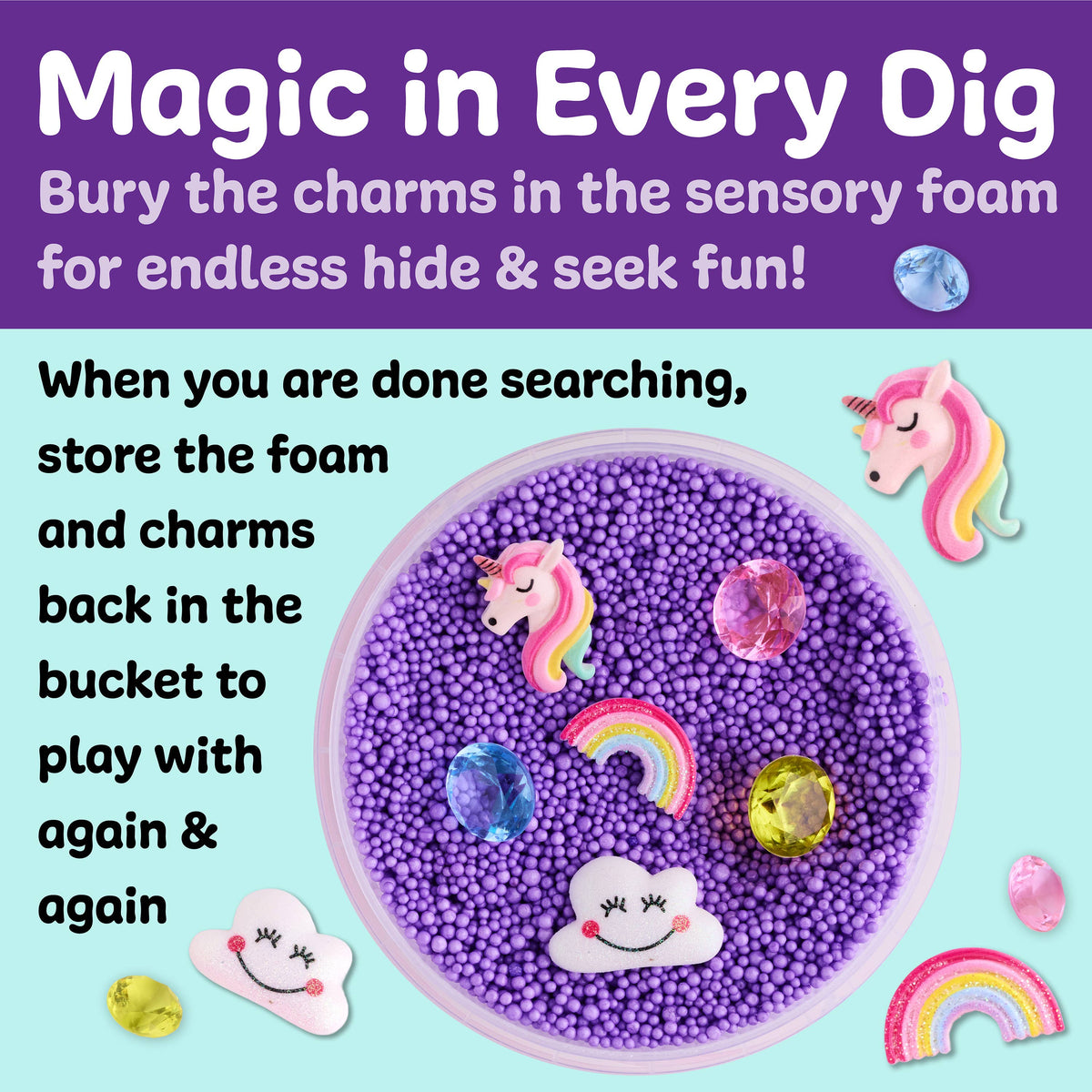 Sensory Surprise Squishy Foam Bucket | Unicorn Charms