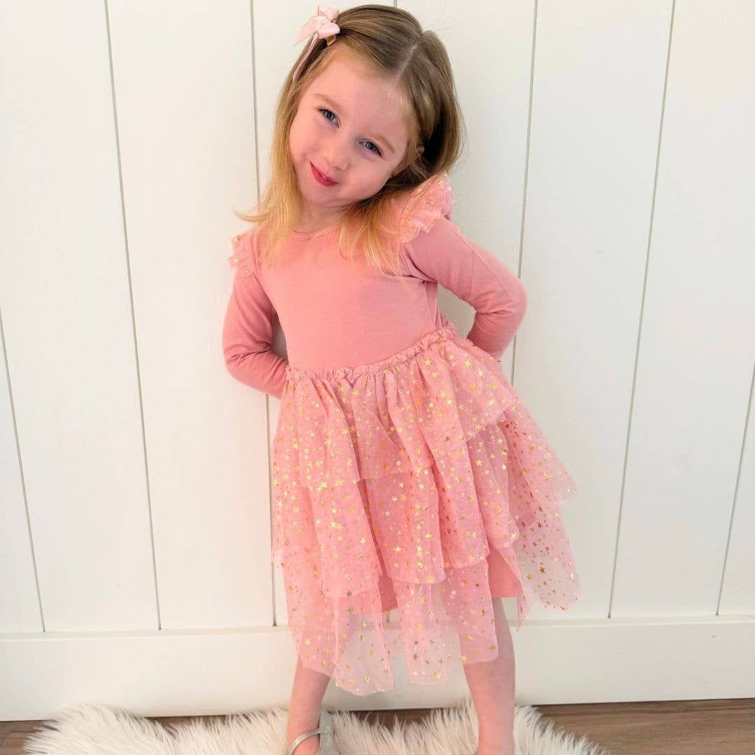 Blush Shimmer Christmas Long Sleeve Tutu Dress