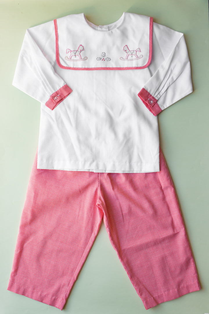 Red Check Christmas Horse Pant Set