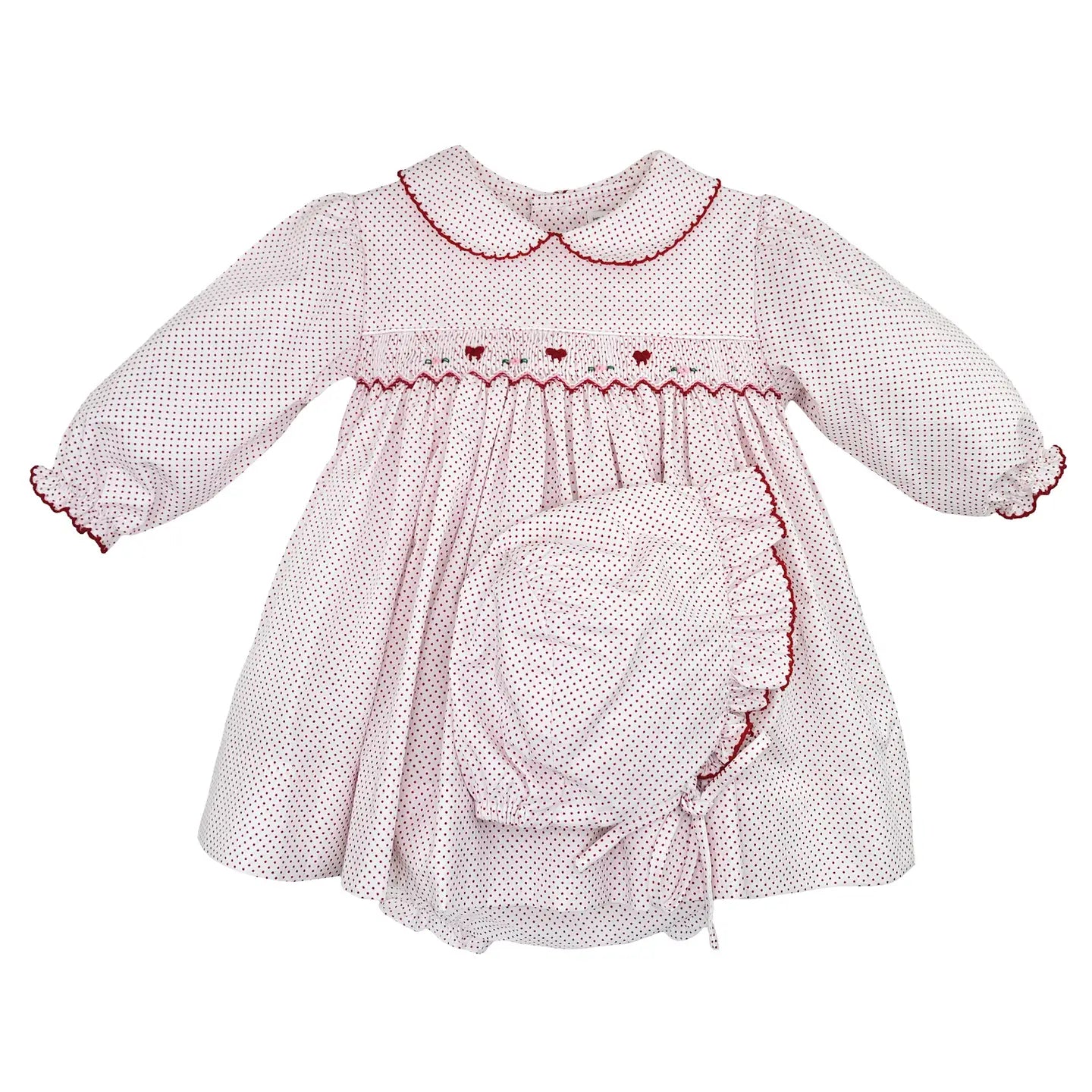 Smocked Collared Long Sleeve Dress Set | Red Dot