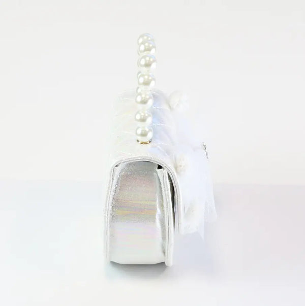 Pom Pom Mesh Bow Shiny Purse