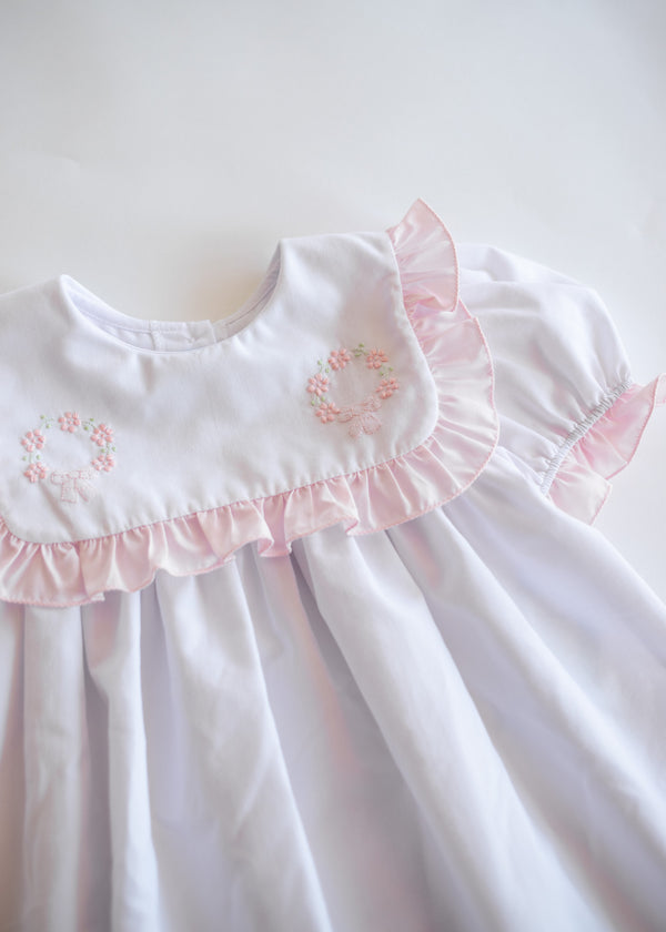 Tiny Blooms + Ribbon Wreath Ruffle Dress