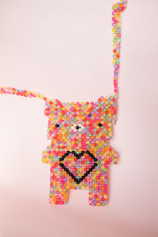 Beaded Heart Bear Bag