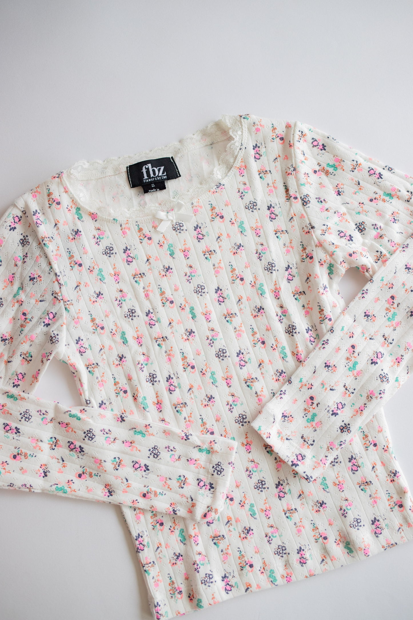 Pointelle Long Sleeve | Off White Multi Flower