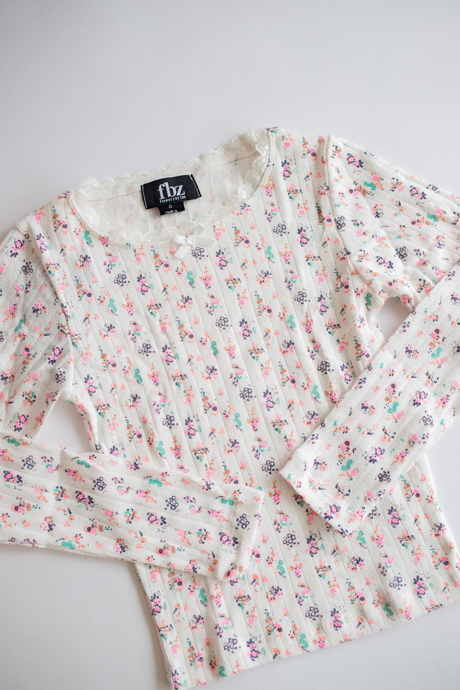 Pointelle Long Sleeve | Off White Multi Flower