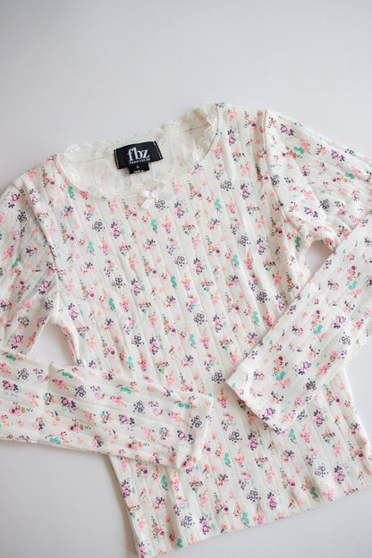 Pointelle Long Sleeve | Off White Multi Flower