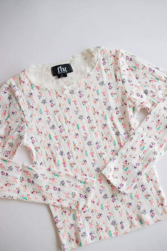 Pointelle Long Sleeve | Off White Multi Flower