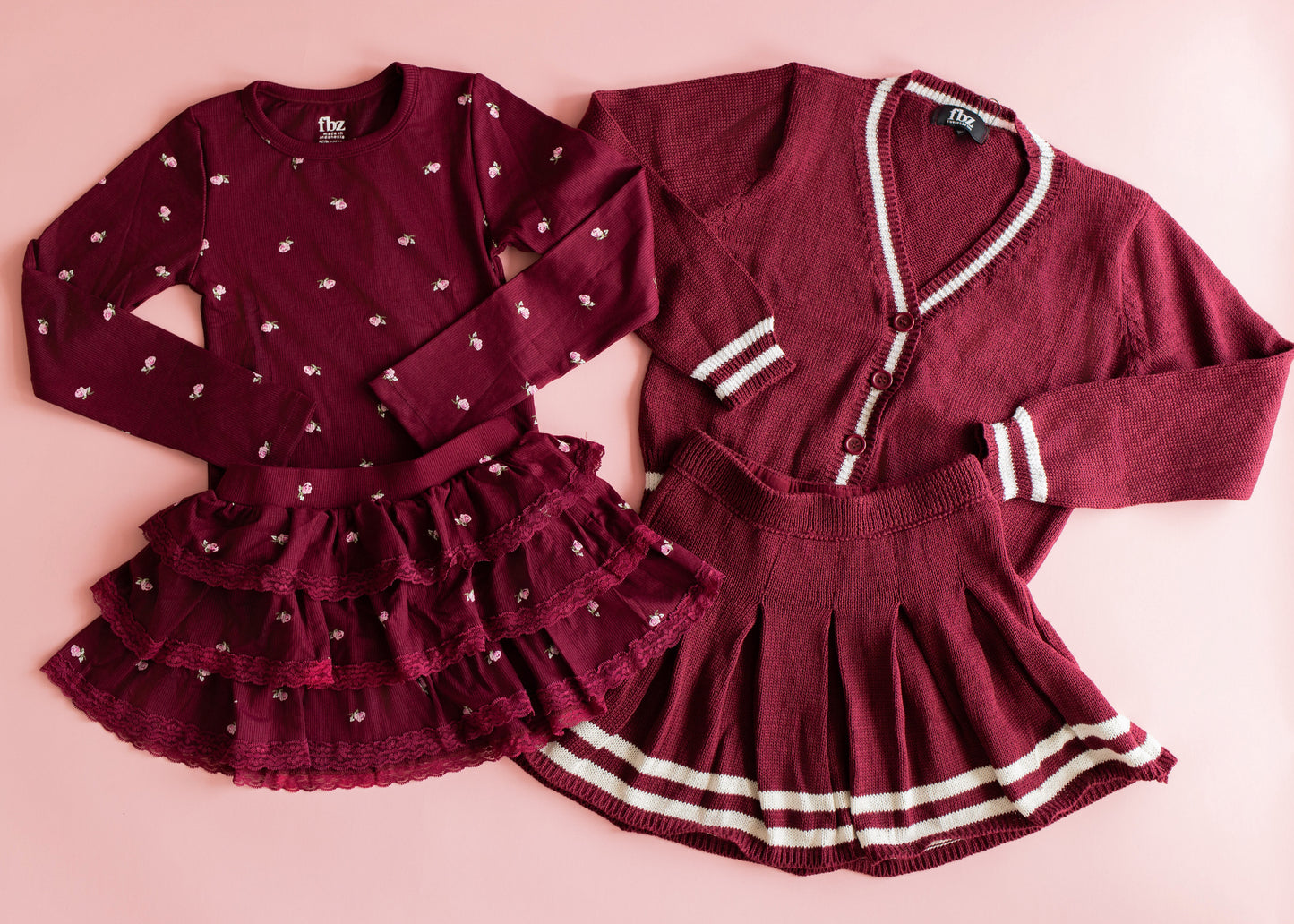 Knit Pleated Mini Skirt | Maroon