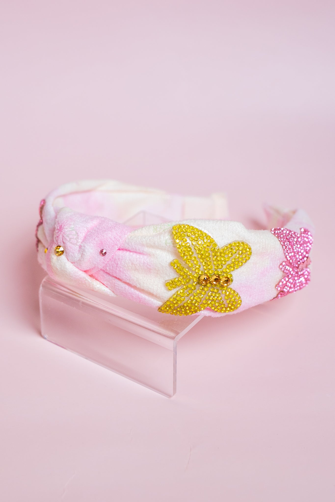 Crystal Butterfly Knot Headband | Pink & Yellow