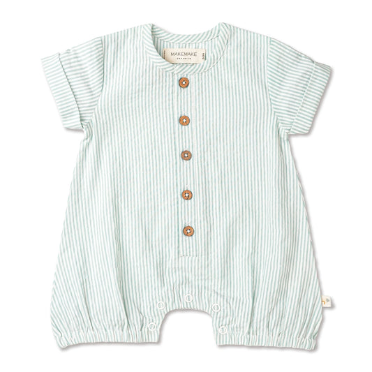 Organic Short Sleeve Bubble Romper | Green Stripes