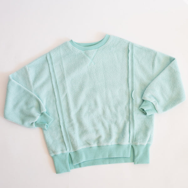 Raw Edge Fleece Pullover | Sky Blue