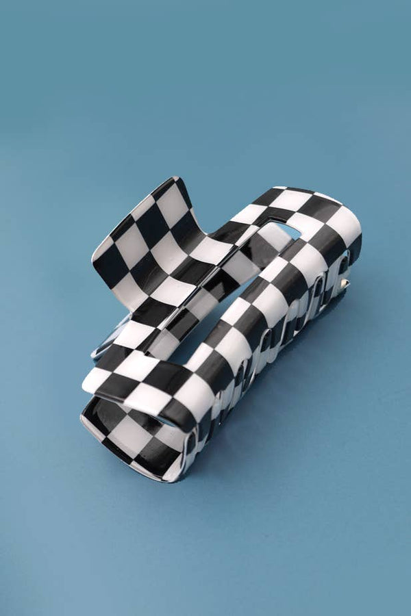 Jumbo Resin Checker Claw Clip | Blue