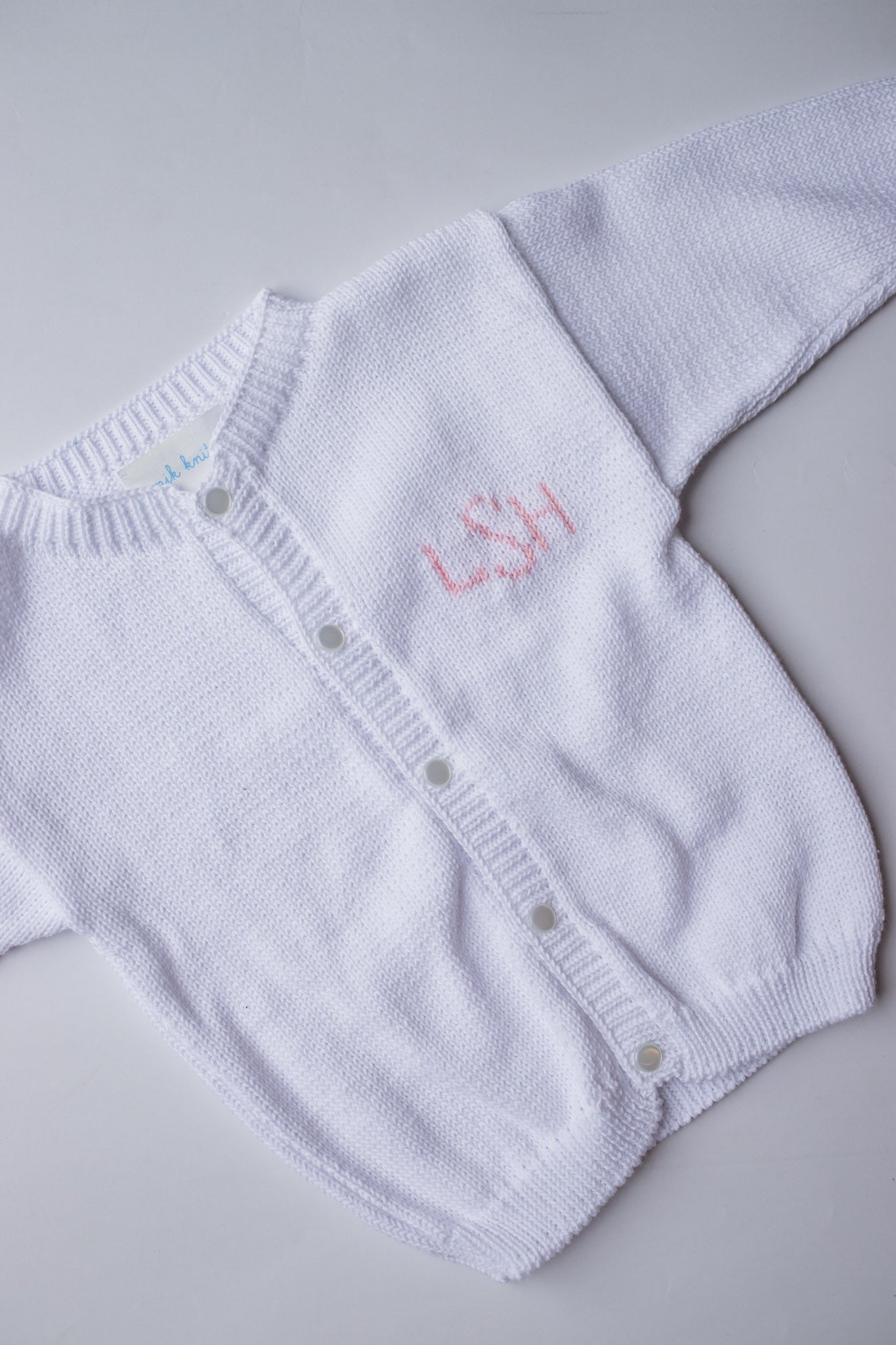 Custom Knit Monogram Cardigan | White with Light Pink