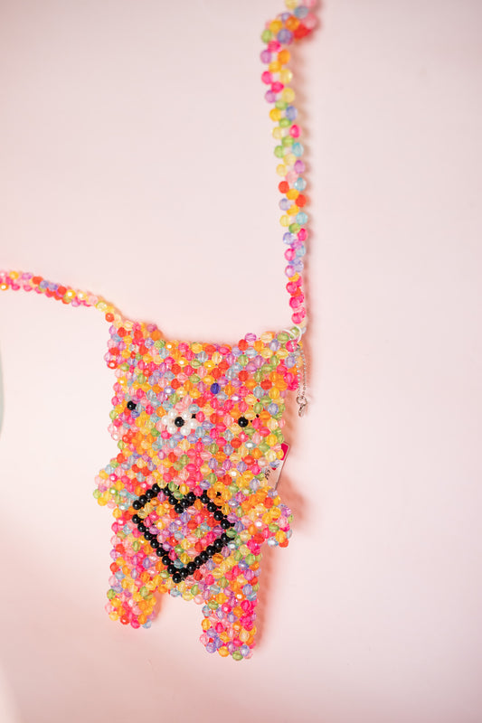 Beaded Heart Bear Bag