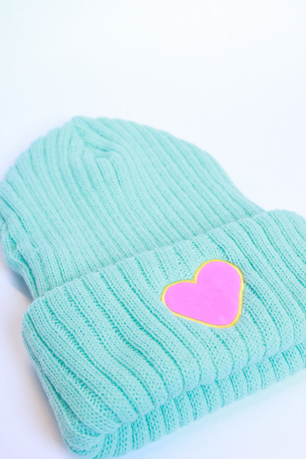 XOXO by magpies | Azure & Pink Heart Beanie