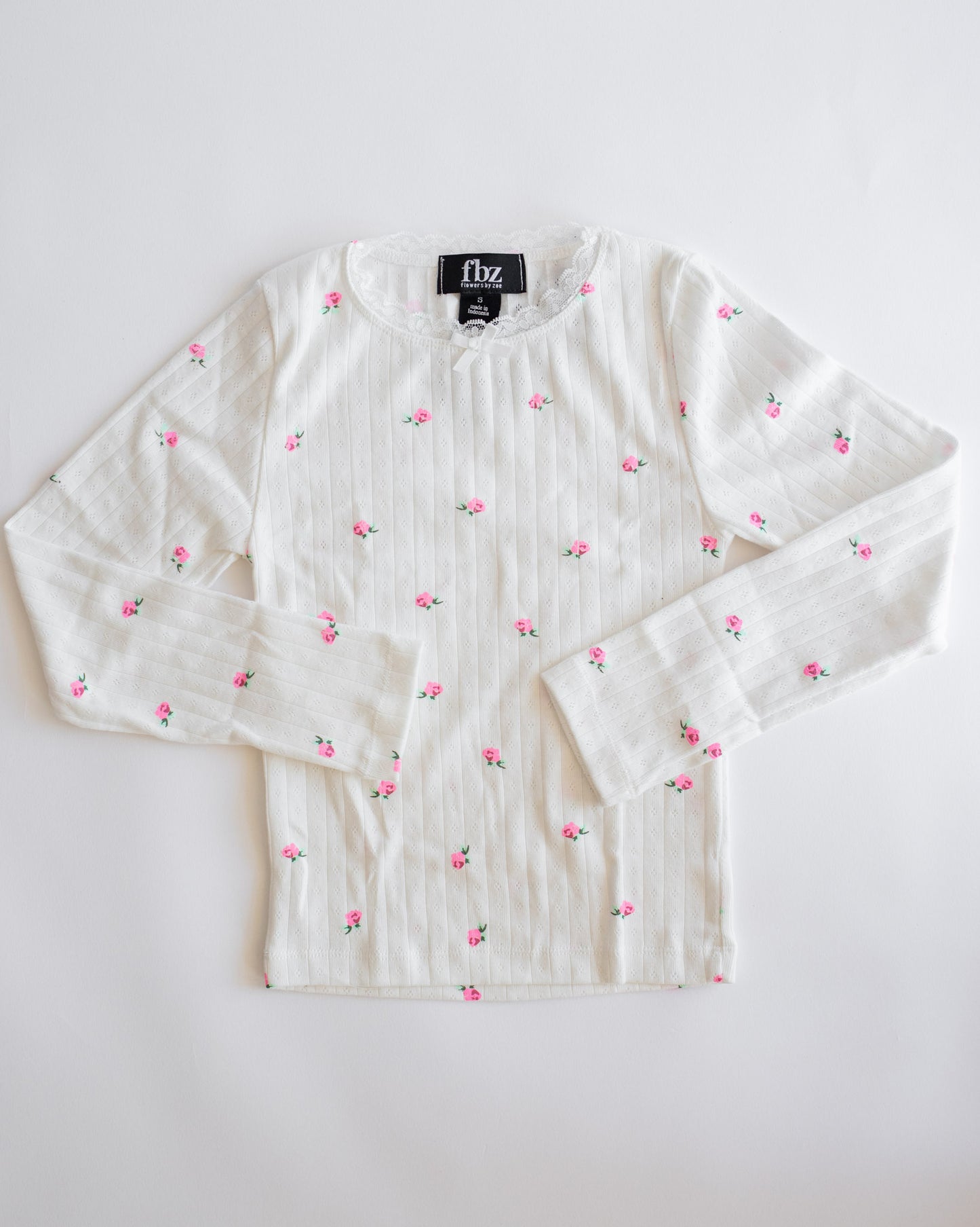 Pointelle Long Sleeve | Off White Rose Bud