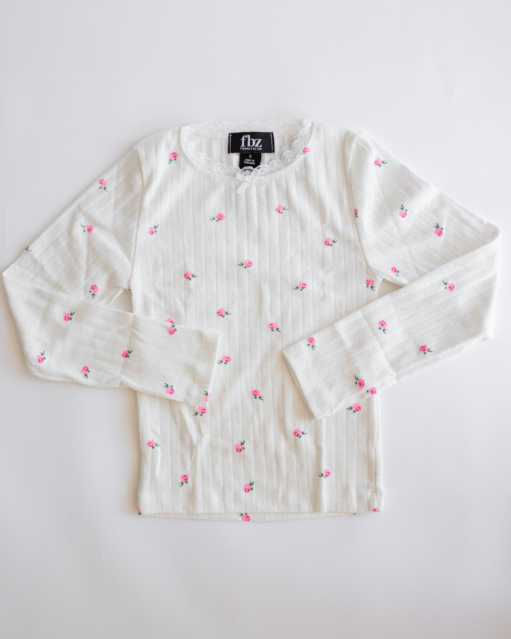 Pointelle Long Sleeve | Off White Rose Bud