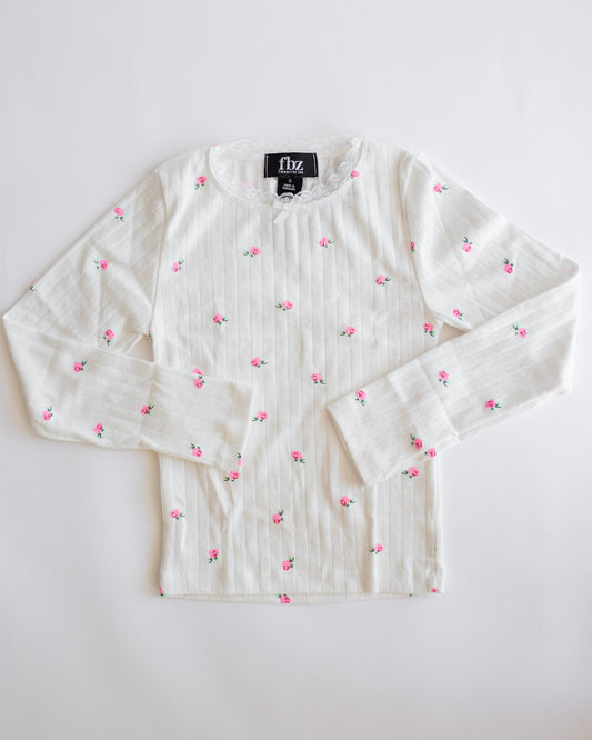 Pointelle Long Sleeve | Off White Rose Bud