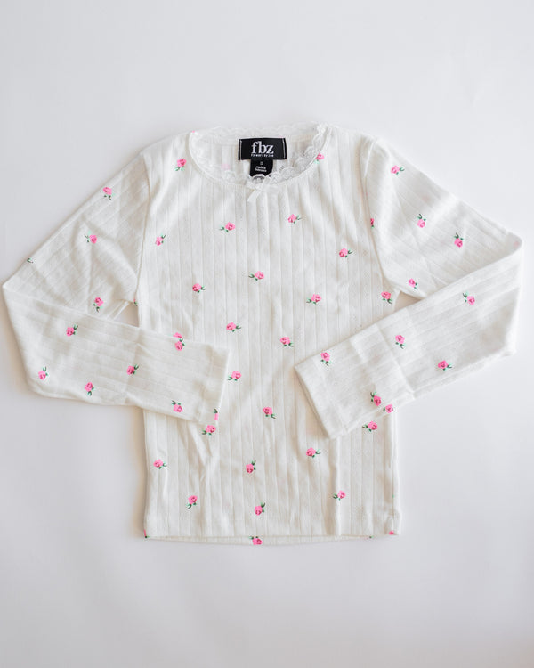 Pointelle Long Sleeve | Off White Rose Bud