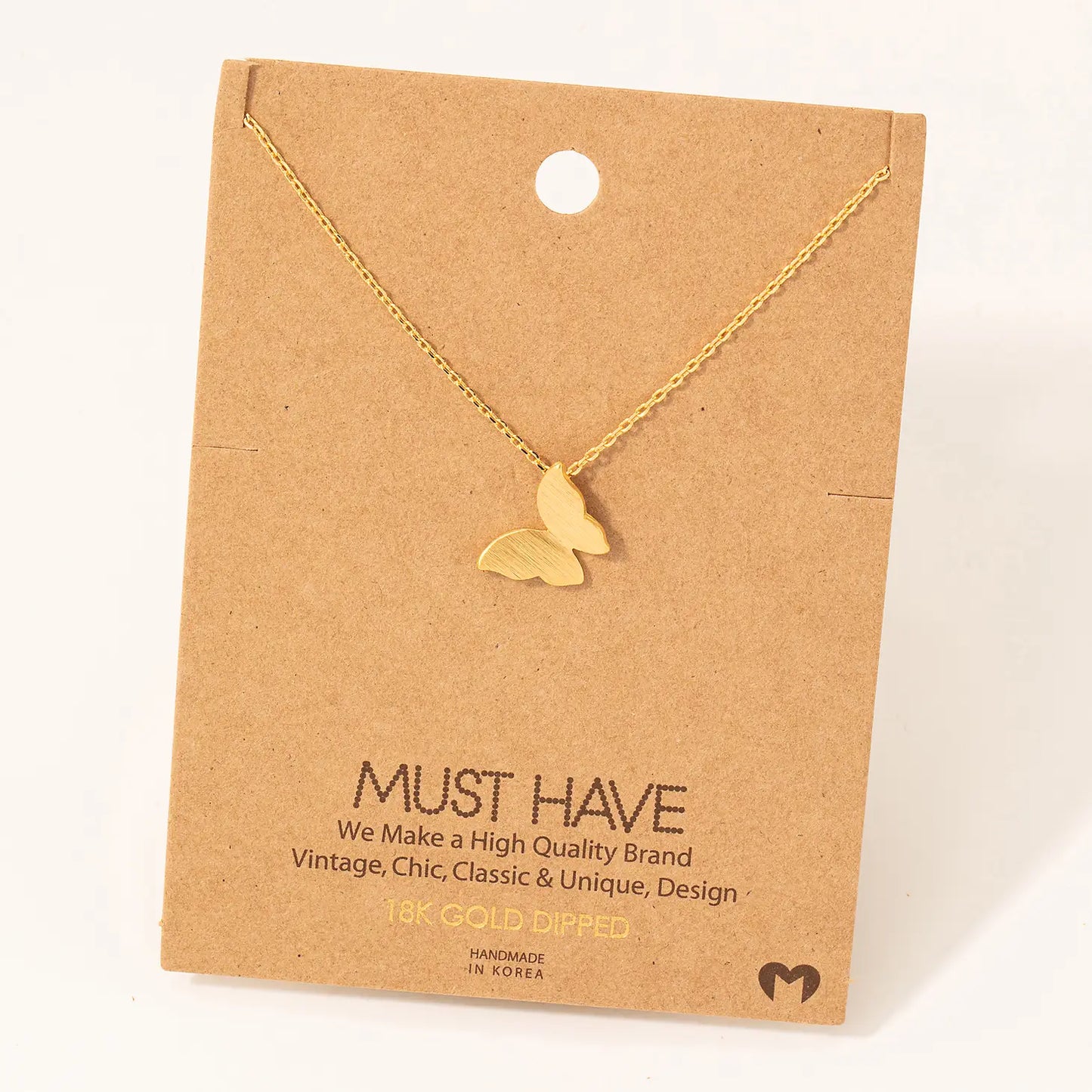 Metallic Gold Butterfly Pendant Necklace