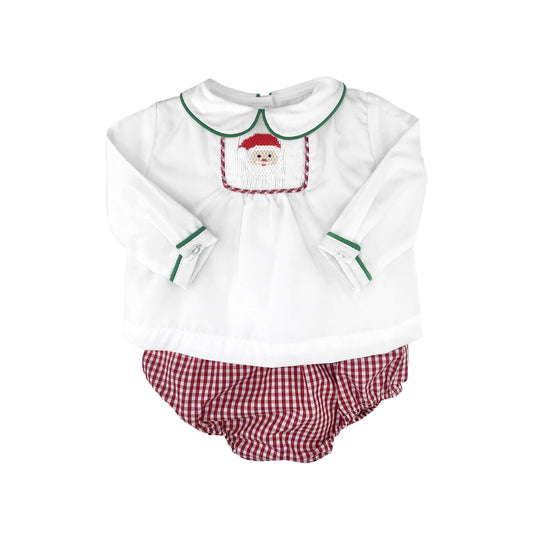 Boy's White Hand Smocked Santa Diaper Set