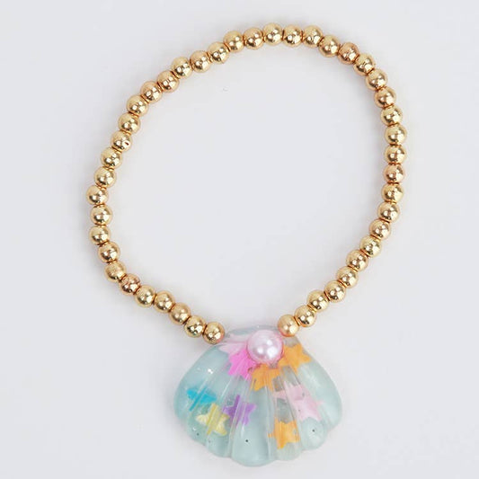 Sea Shell Gold beaded Bracelet | Blue