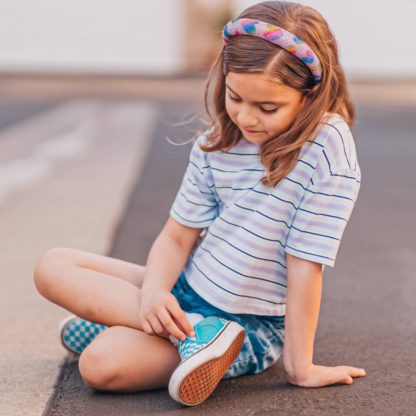 Kid's Padded Rhinestone Headband | Rainbow Hearts